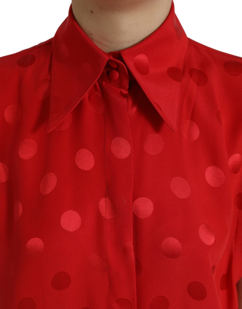 Dolce & Gabbana Red Polka Dot Sleeveless Collared Blouse Top Rood