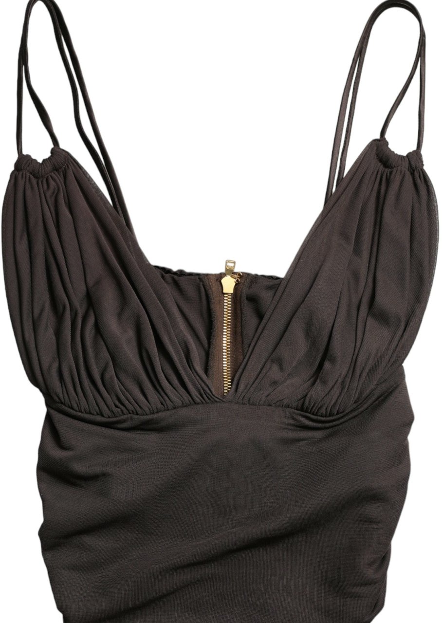 Dolce & Gabbana Brown Viscose Plunging V-neck Cropped Tank Top Bruin