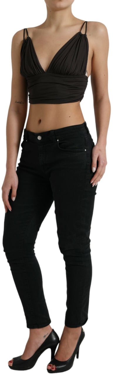 Dolce & Gabbana Brown Viscose Plunging V-neck Cropped Tank Top Bruin