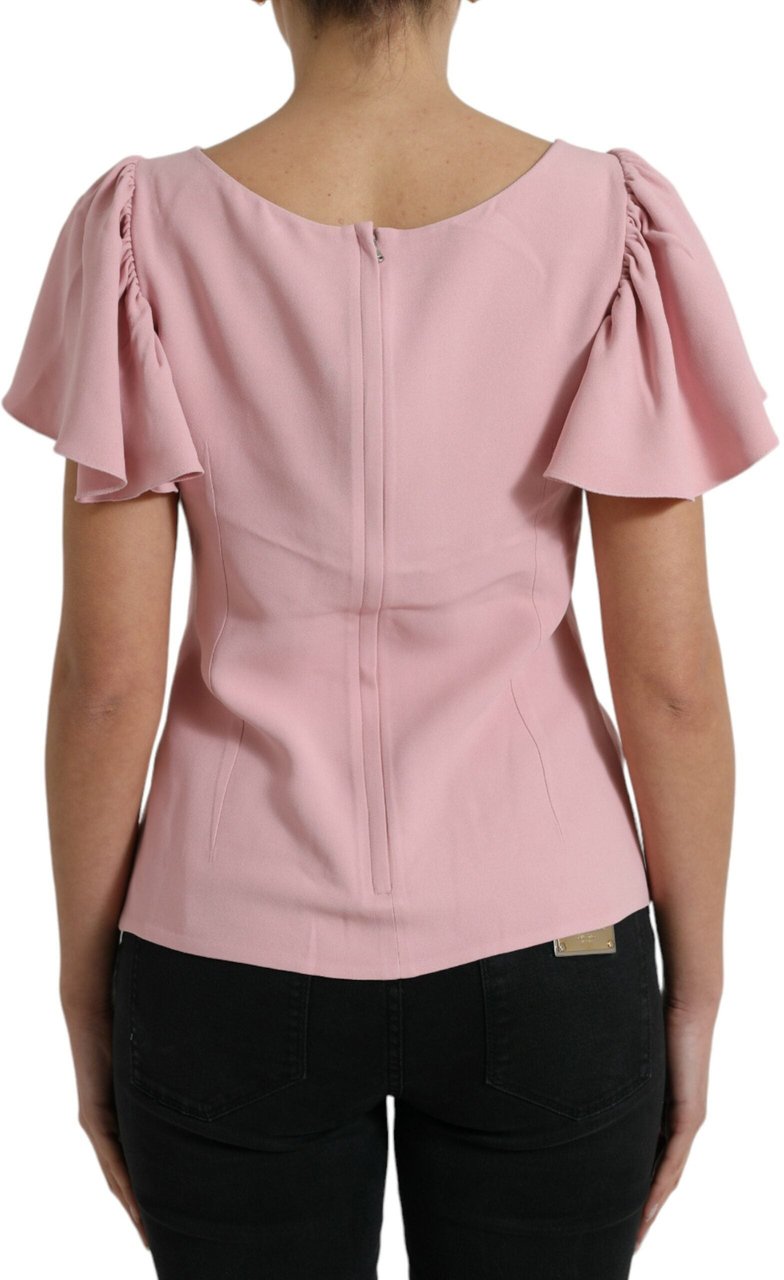Dolce & Gabbana Pink Short Sleeves Round Neck Blouse Top Roze