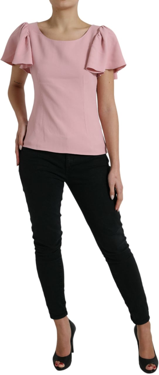 Dolce & Gabbana Pink Short Sleeves Round Neck Blouse Top Roze