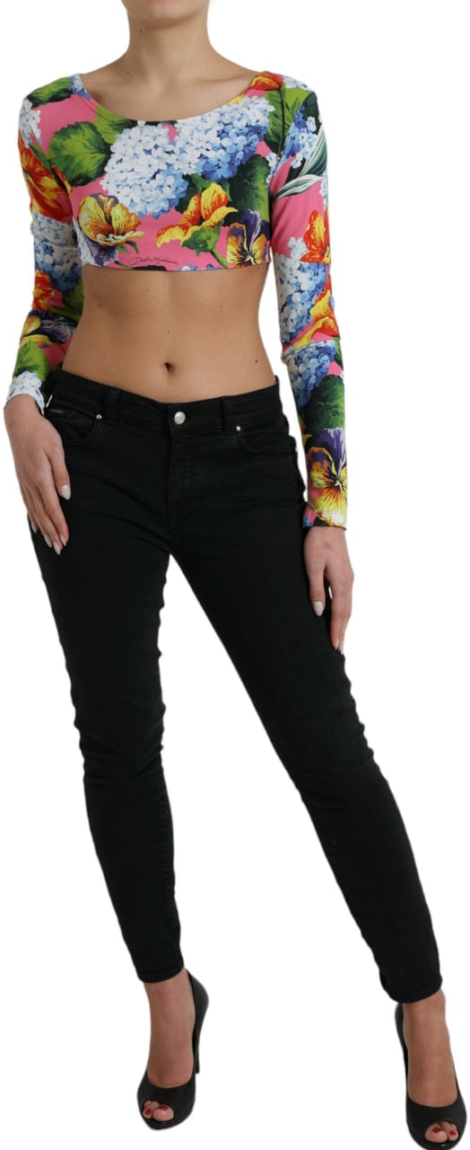 Dolce & Gabbana Multicolor Floral Long Sleeves Cropped Top Divers
