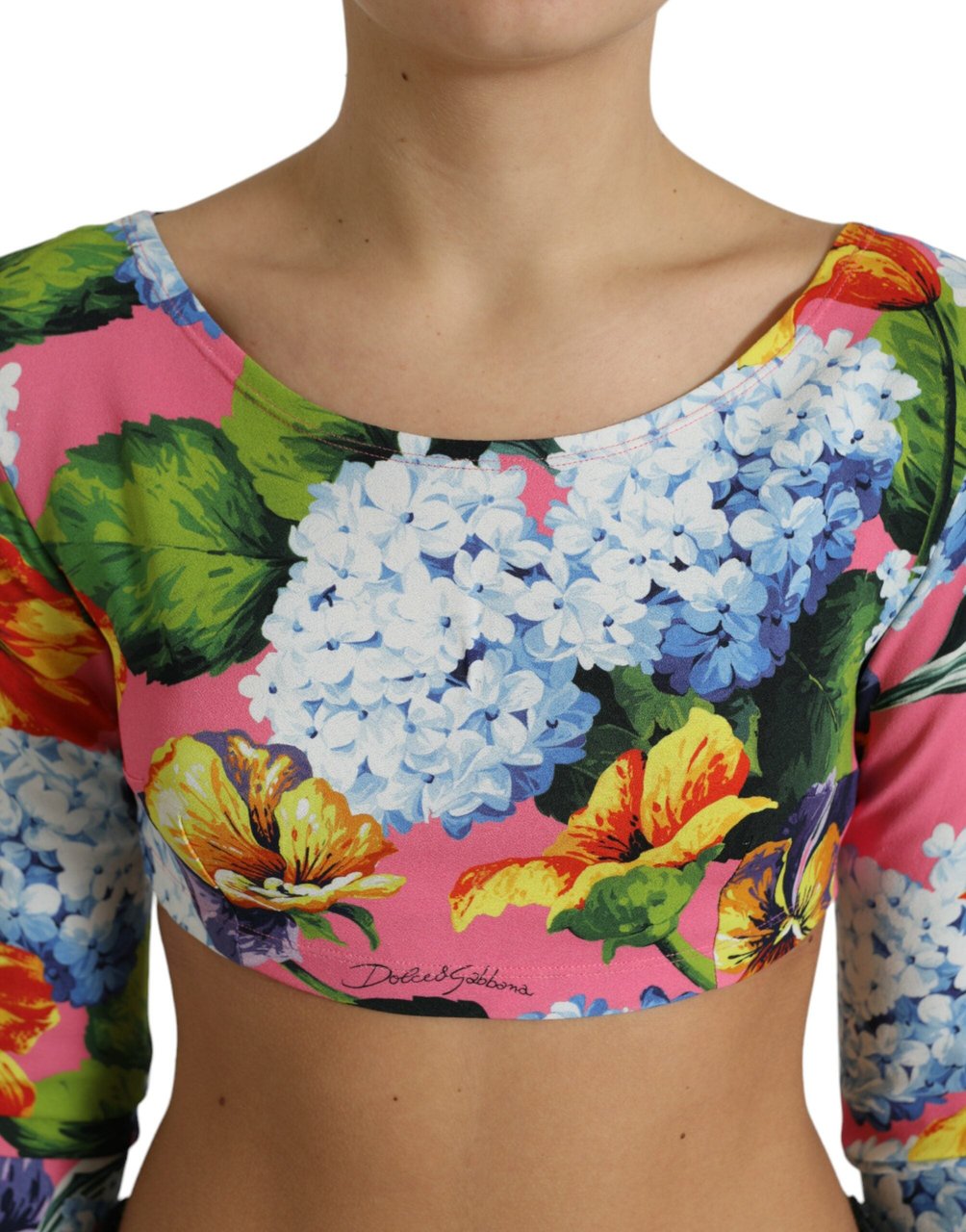 Dolce & Gabbana Multicolor Floral Long Sleeves Cropped Top Divers