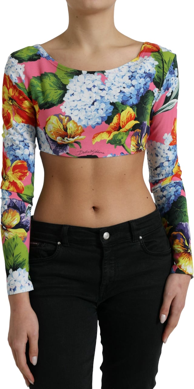 Dolce & Gabbana Multicolor Floral Long Sleeves Cropped Top Divers