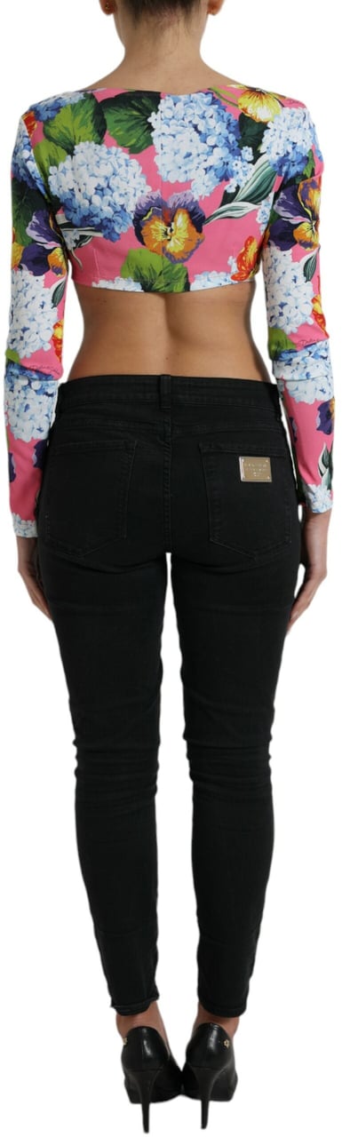 Dolce & Gabbana Multicolor Floral Long Sleeves Cropped Top Divers