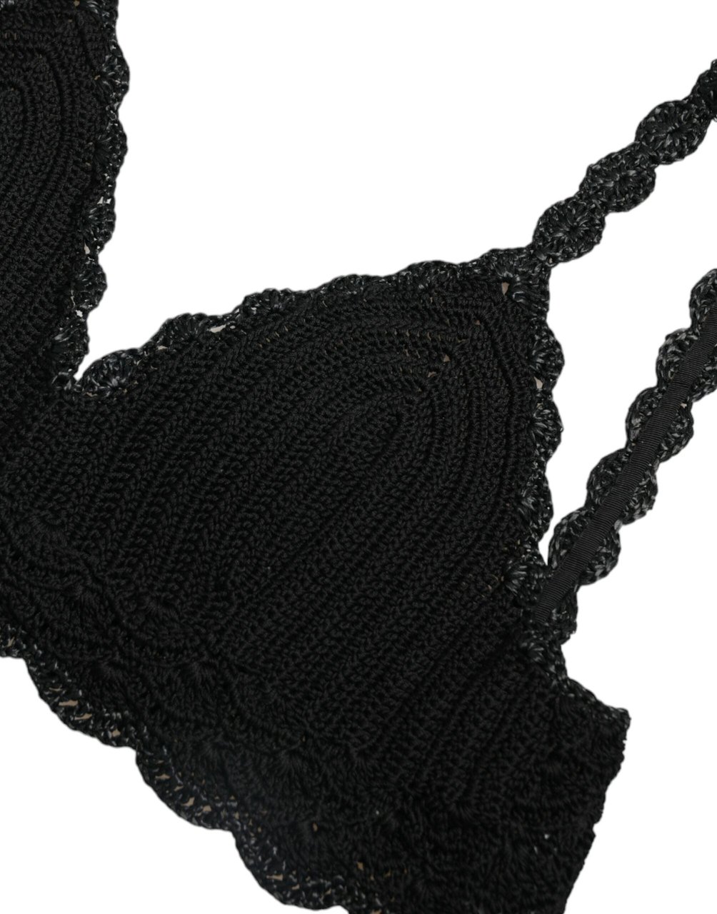 Dolce & Gabbana Black Cotton Bustier Cropped Crochet Tank Top Zwart