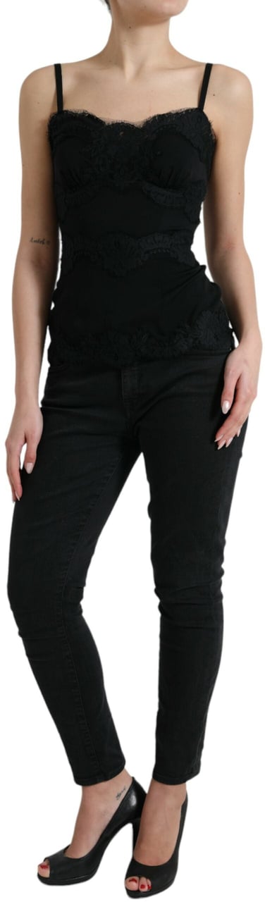 Dolce & Gabbana Black Silk Stretch Lace Sleeveless Tank Top Zwart