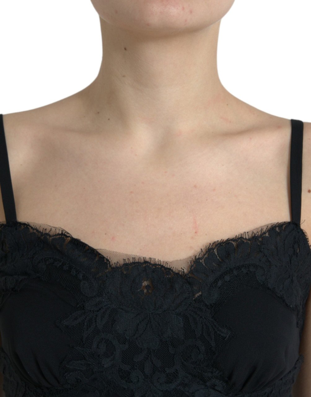 Dolce & Gabbana Black Silk Stretch Lace Sleeveless Tank Top Zwart