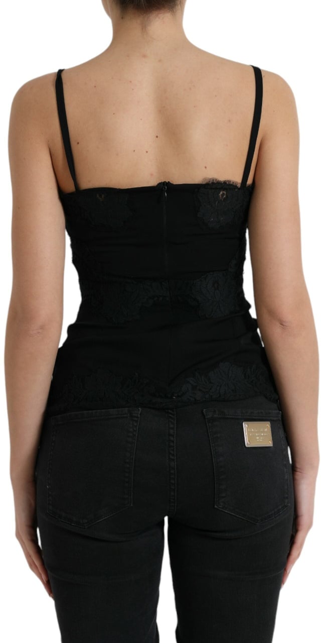 Dolce & Gabbana Black Silk Stretch Lace Sleeveless Tank Top Zwart