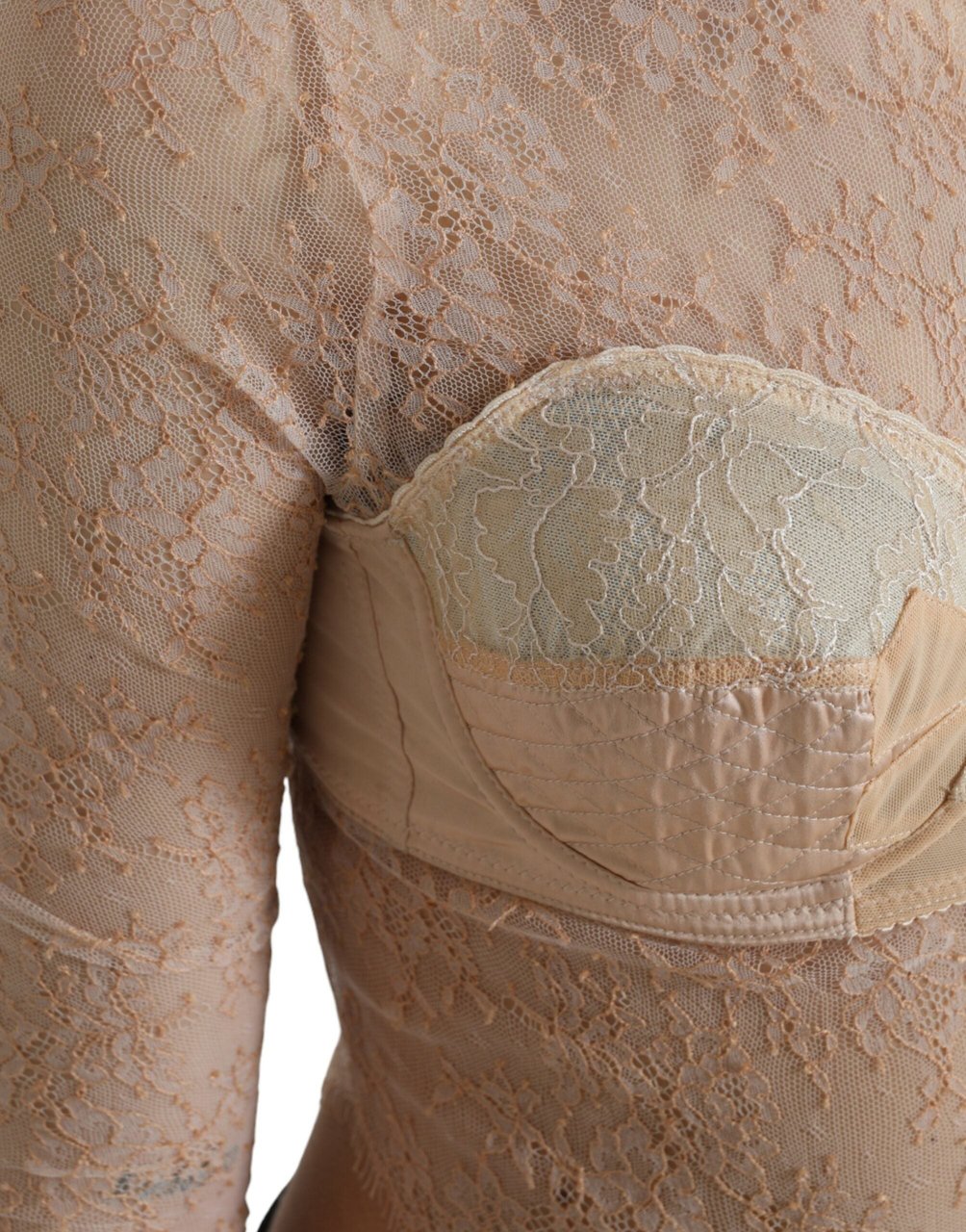 Dolce & Gabbana Beige Nylon Floral Lace Bustier Cropped Top Beige