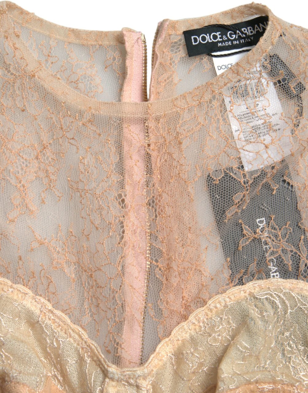 Dolce & Gabbana Beige Nylon Floral Lace Bustier Cropped Top Beige
