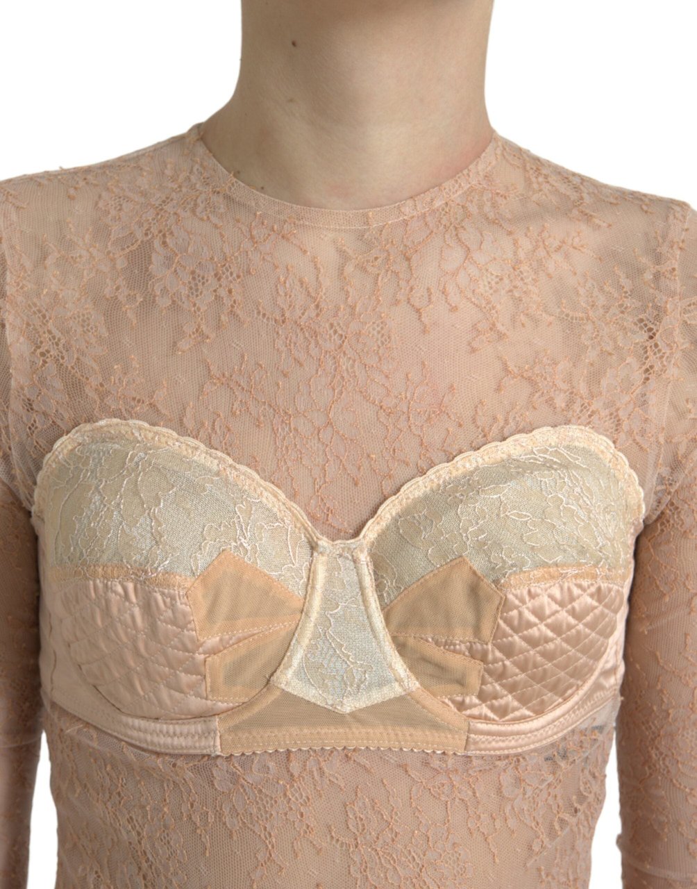 Dolce & Gabbana Beige Nylon Floral Lace Bustier Cropped Top Beige