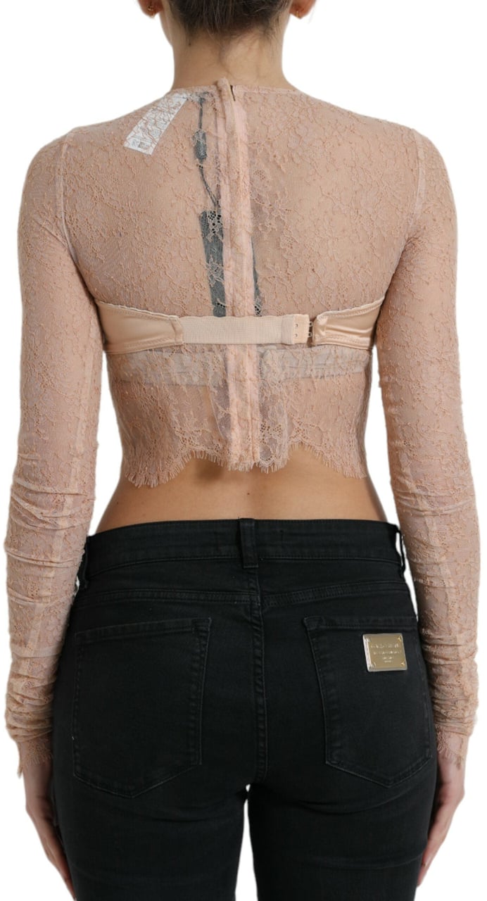 Dolce & Gabbana Beige Nylon Floral Lace Bustier Cropped Top Beige