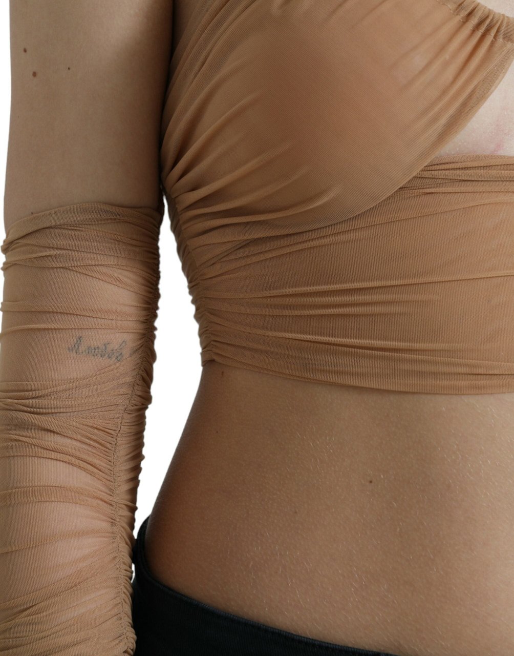 Dolce & Gabbana Brown Nylon Stretch Open Shoulder Cropped Top Bruin