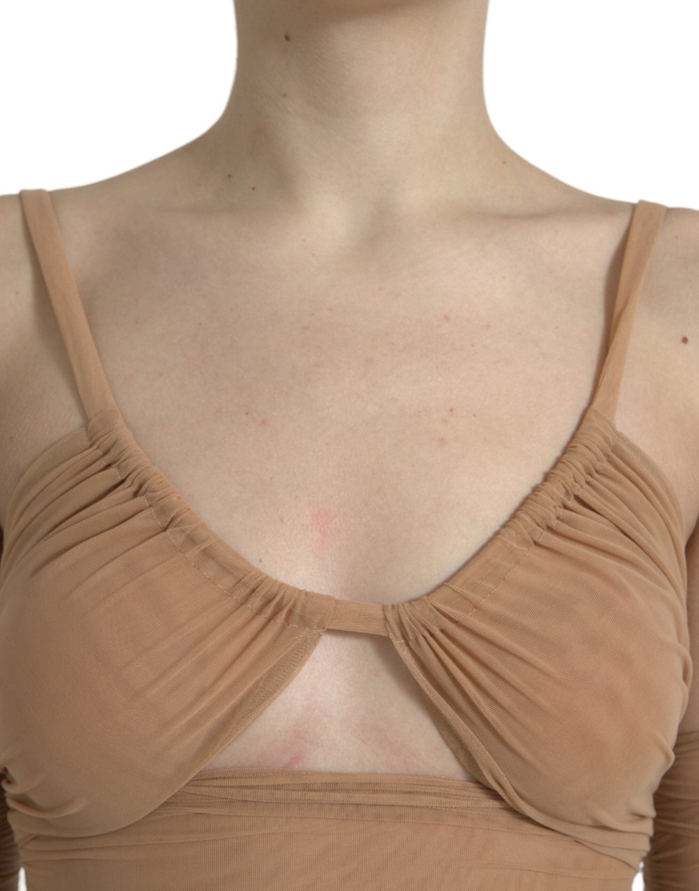 Dolce & Gabbana Brown Nylon Stretch Open Shoulder Cropped Top Bruin
