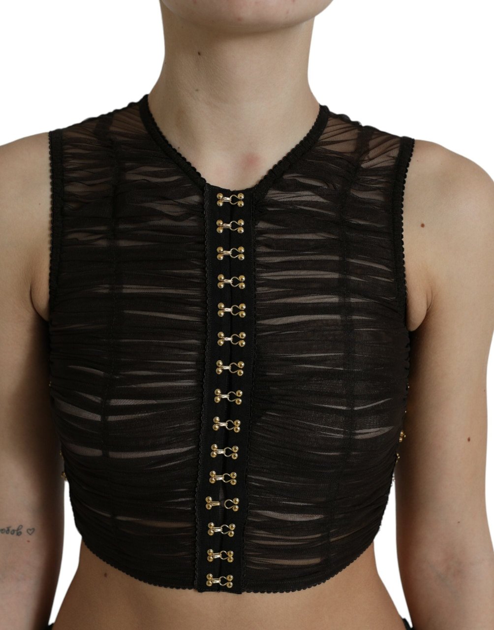 Dolce & Gabbana Brown Embellished Nylon Stretch Cropped Top Bruin
