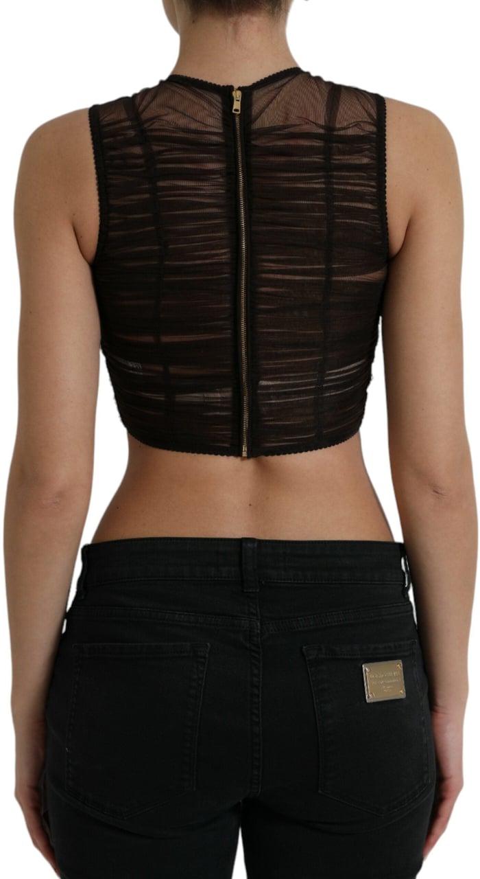 Dolce & Gabbana Brown Embellished Nylon Stretch Cropped Top Bruin