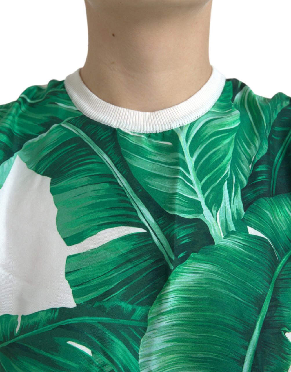 Dolce & Gabbana White Banana Leaf Print Crew Neck Tank Top Wit