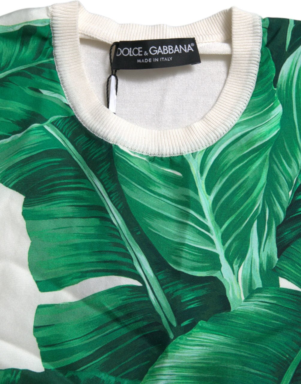 Dolce & Gabbana White Banana Leaf Print Crew Neck Tank Top Wit