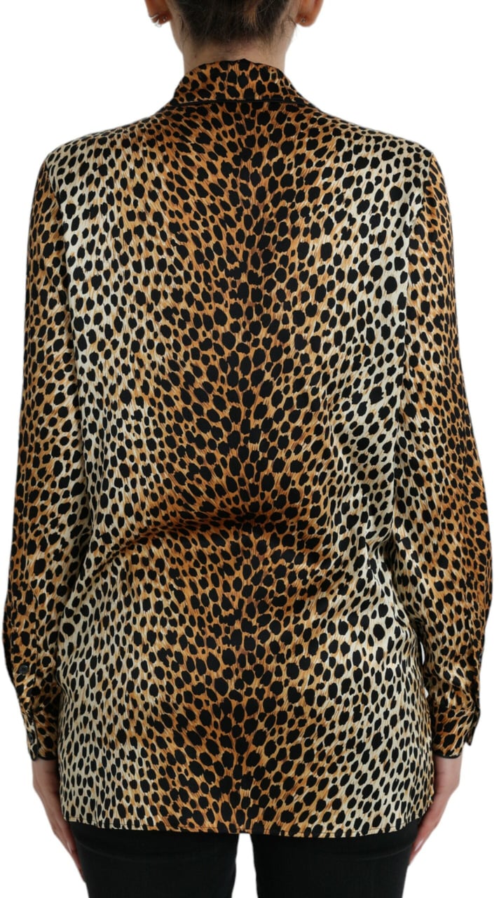 Dolce & Gabbana Brown Leopard Print Long Sleeves Blouse Top Bruin