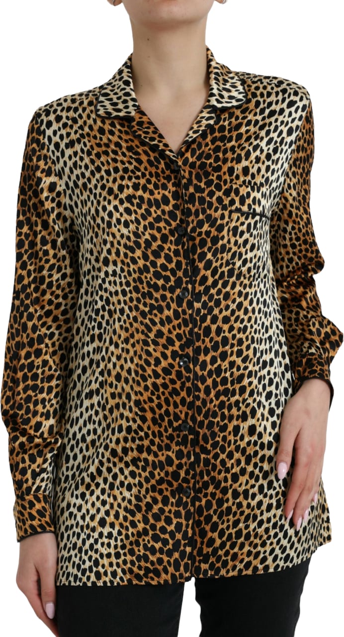 Dolce & Gabbana Brown Leopard Print Long Sleeves Blouse Top Bruin