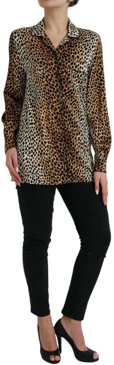 Dolce & Gabbana Brown Leopard Print Long Sleeves Blouse Top Bruin