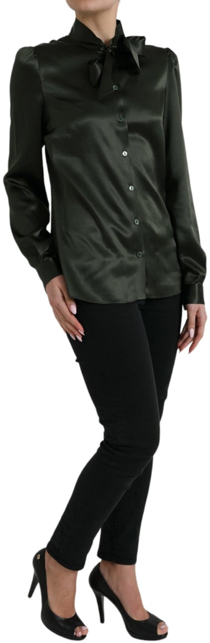 Dolce & Gabbana Gray Long Sleeves Ascot Collar Blouse Top Grijs