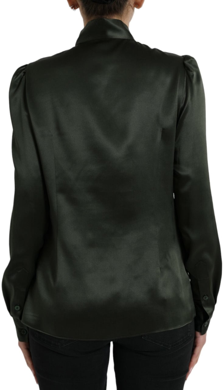Dolce & Gabbana Gray Long Sleeves Ascot Collar Blouse Top Grijs