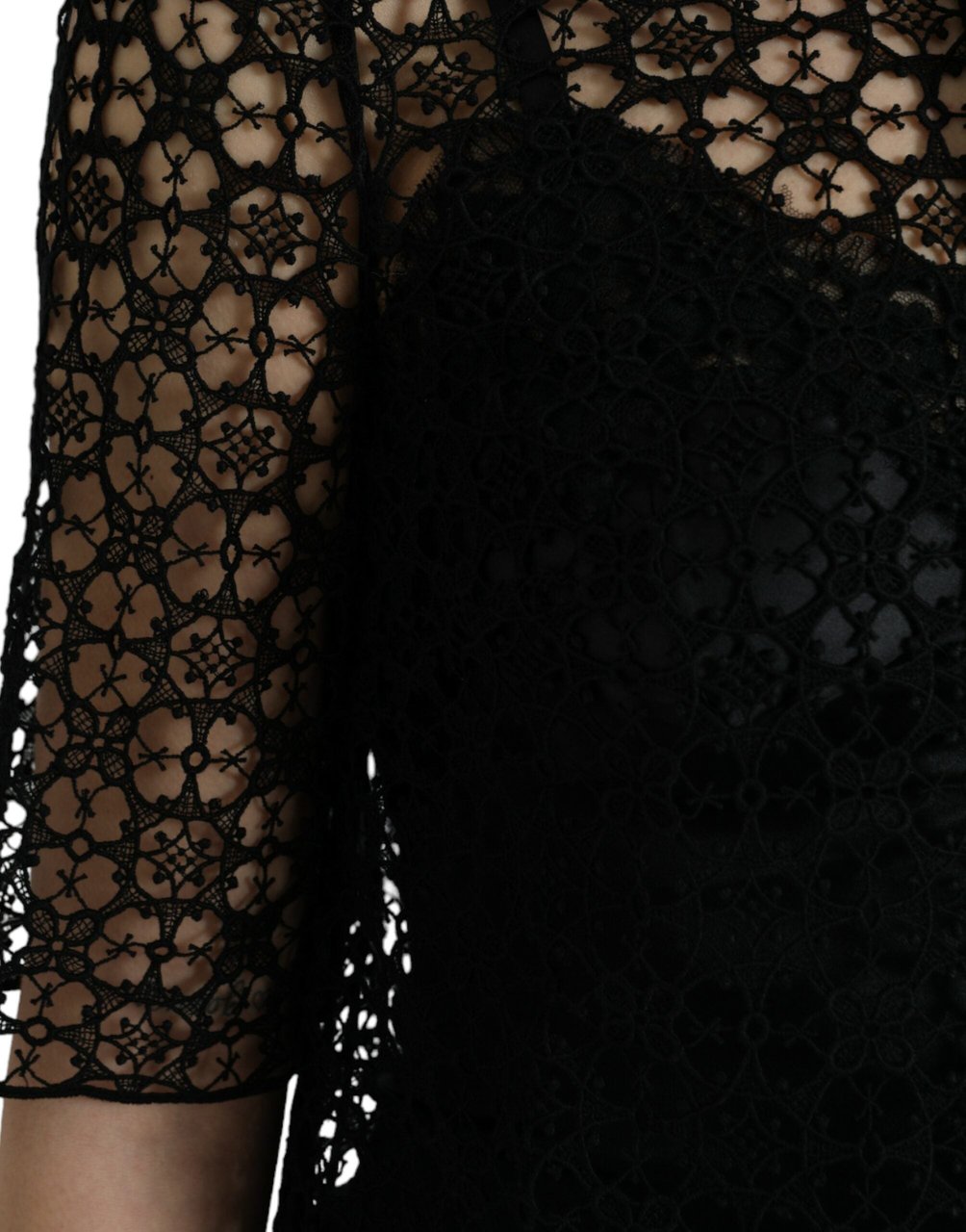 Dolce & Gabbana Black Floral Lace Short Sleeves Blouse Top Zwart