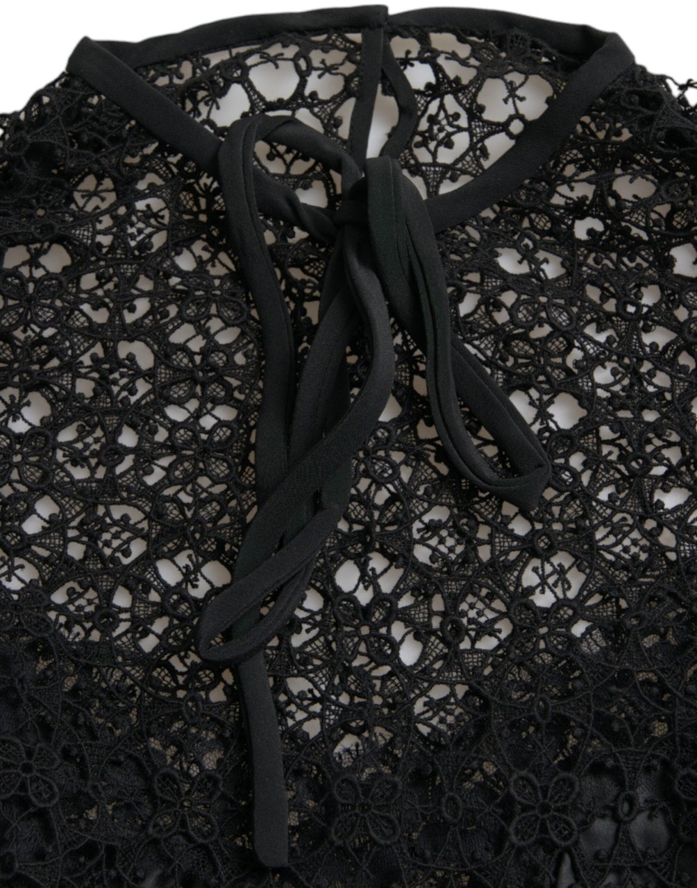 Dolce & Gabbana Black Floral Lace Short Sleeves Blouse Top Zwart