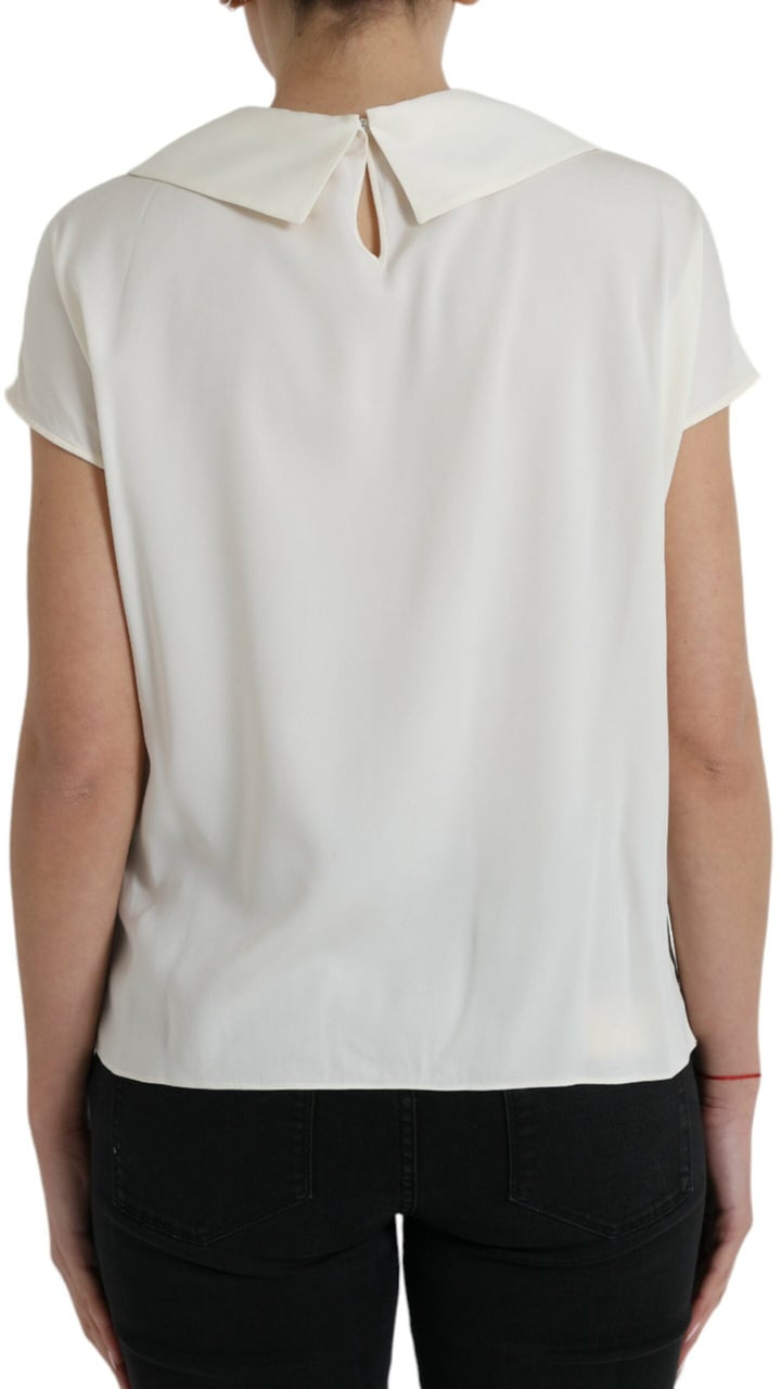 Dolce & Gabbana Off White Silk Lace Trim Short Sleeves Top Wit