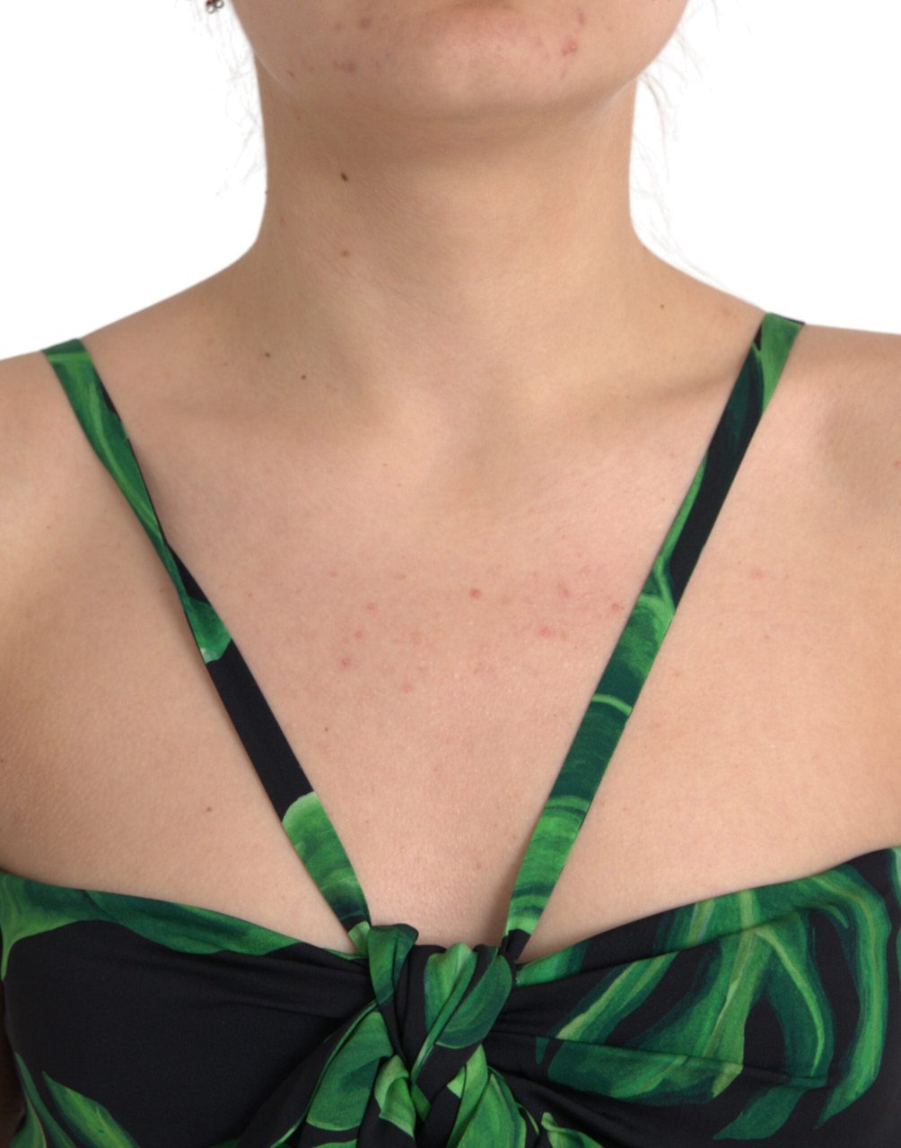 Dolce & Gabbana Black Green Leaf Silk Halter Cropped Top Zwart