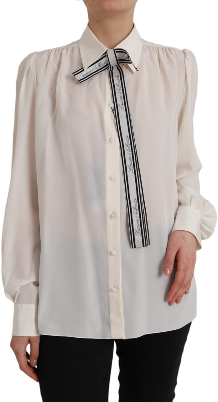 Dolce & Gabbana Off White Long Sleeve Button Down Blouse Top Wit