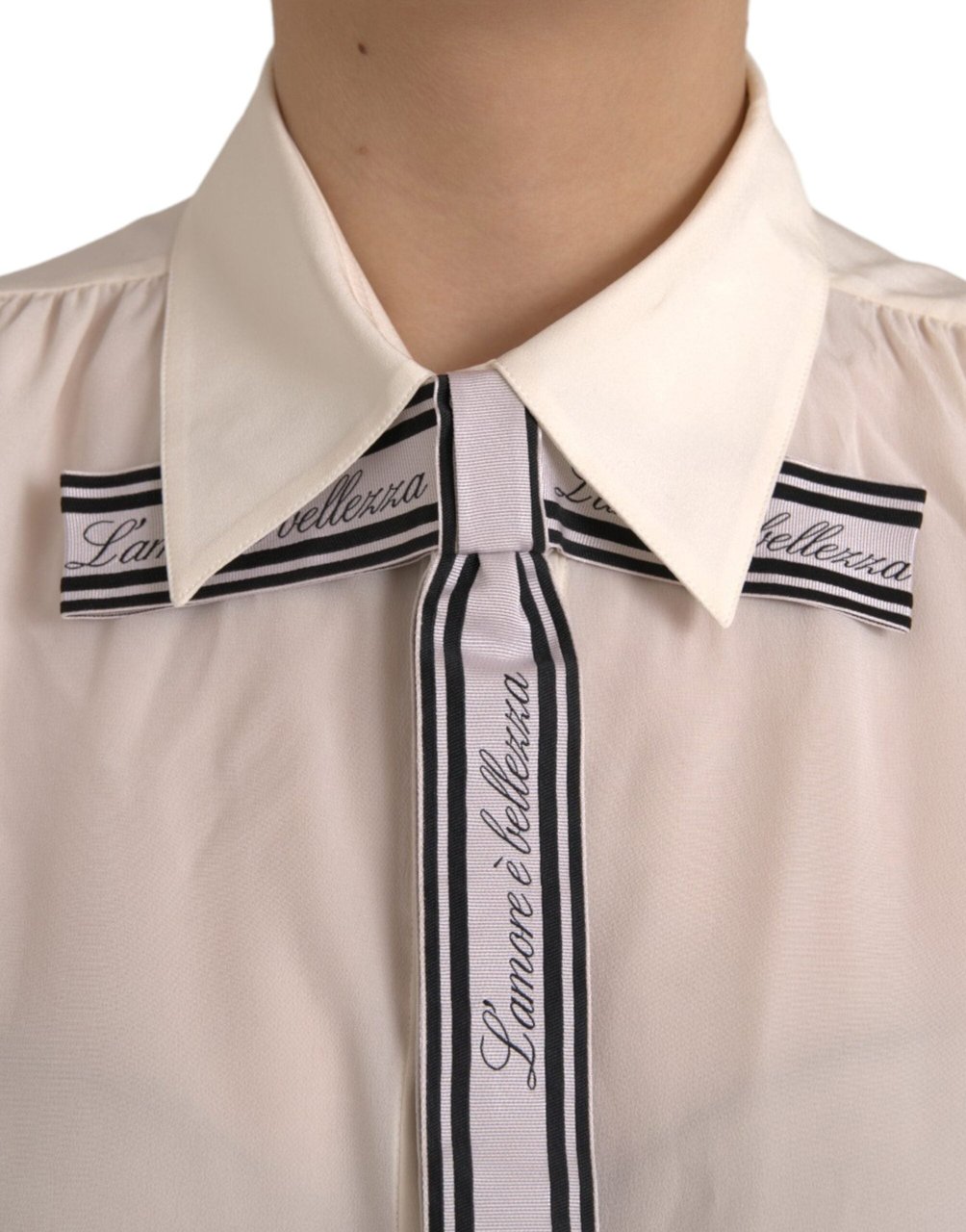 Dolce & Gabbana Off White Long Sleeve Button Down Blouse Top Wit