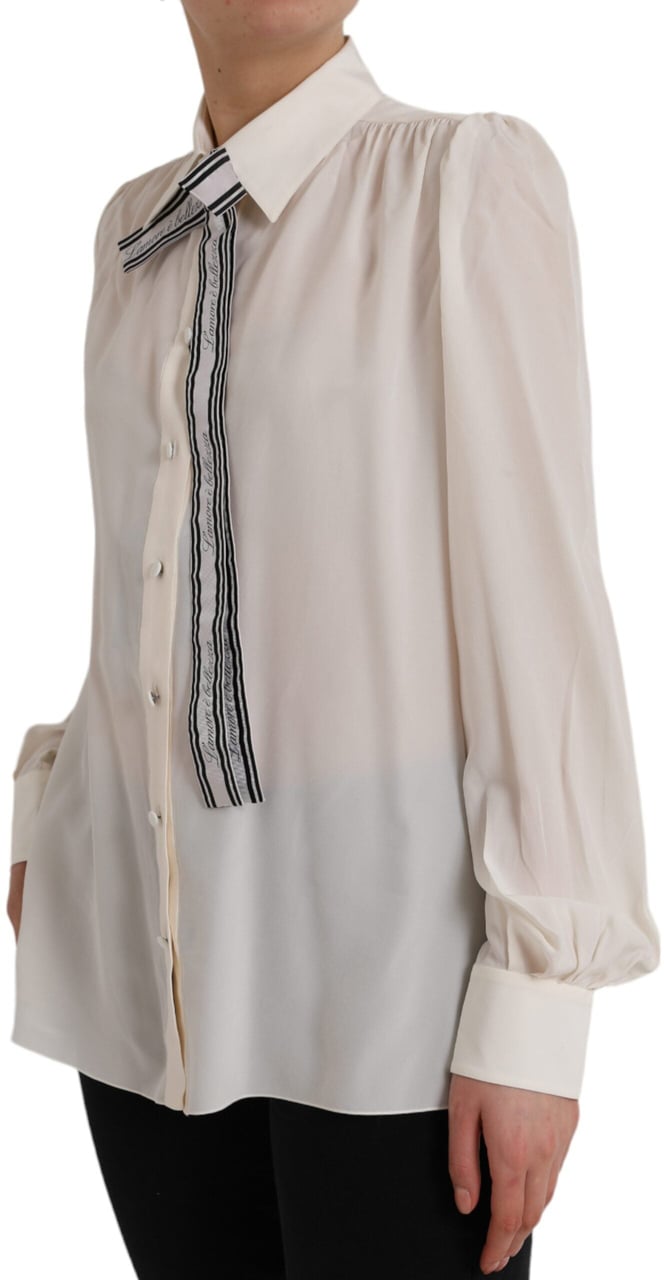Dolce & Gabbana Off White Long Sleeve Button Down Blouse Top Wit