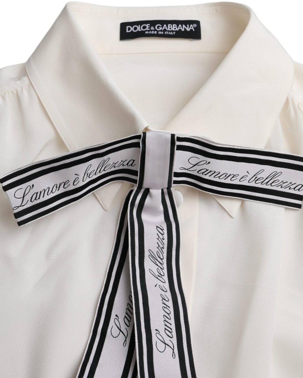 Dolce & Gabbana Off White Long Sleeve Button Down Blouse Top Wit