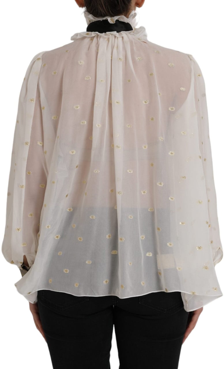Dolce & Gabbana Off White Silk Blend Ascot Collar Blouse Top Wit