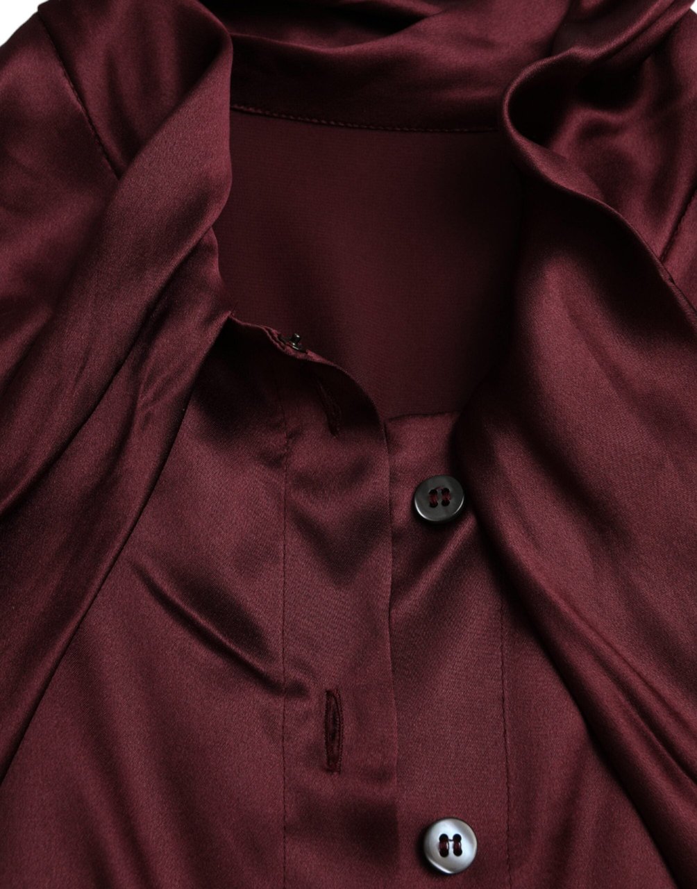 Dolce & Gabbana Maroon Ascot Collar Long Sleeve Top Blouse Zwart