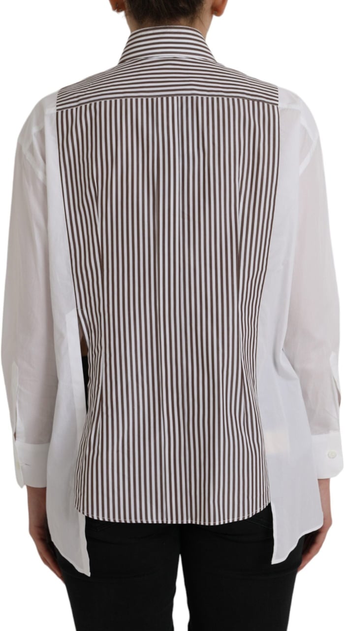 Dolce & Gabbana White Stripes Cotton Long Sleeves Ruffle Collar Top Wit