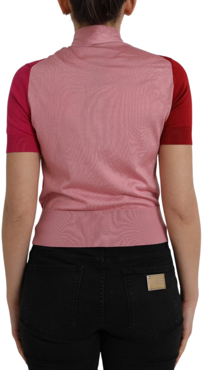 Dolce & Gabbana Pink Short Sleeves Pullover Ascot Collar Top Roze