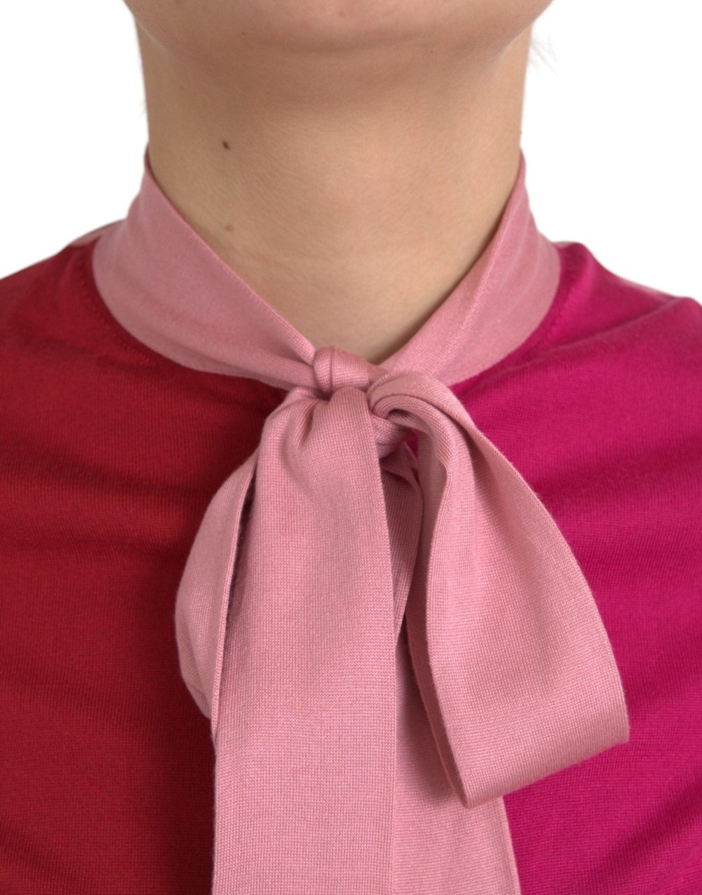 Dolce & Gabbana Pink Short Sleeves Pullover Ascot Collar Top Roze