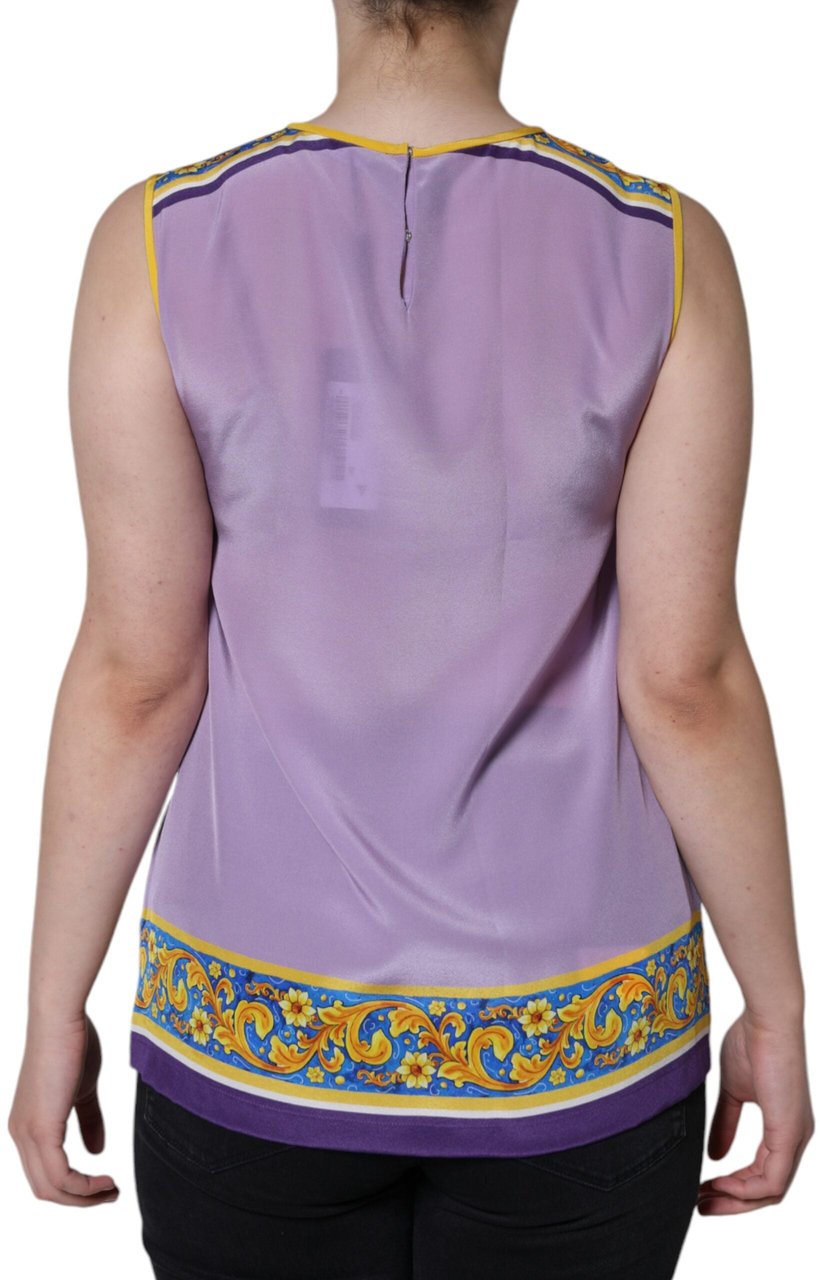 Dolce & Gabbana Purple Silk Caponata Siciliana Print Tank Top Paars