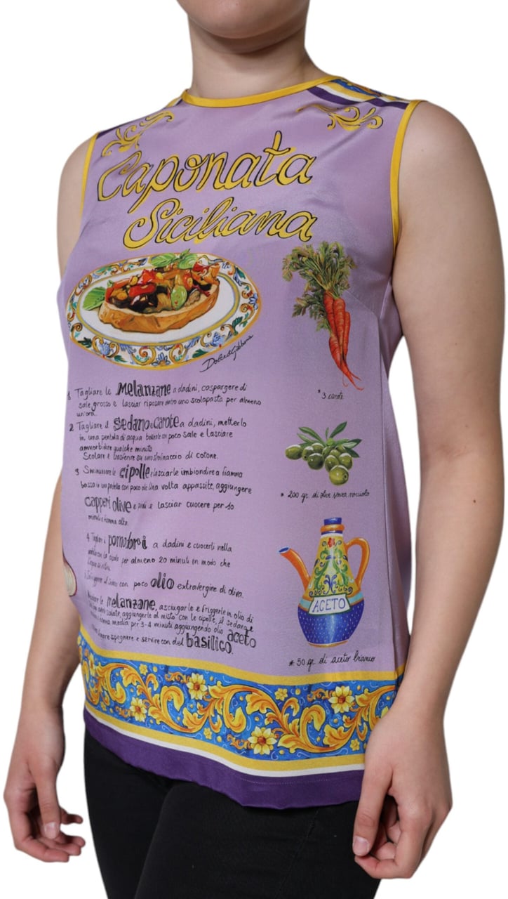 Dolce & Gabbana Purple Silk Caponata Siciliana Print Tank Top Paars