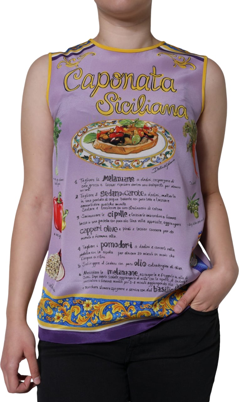 Dolce & Gabbana Purple Silk Caponata Siciliana Print Tank Top Paars
