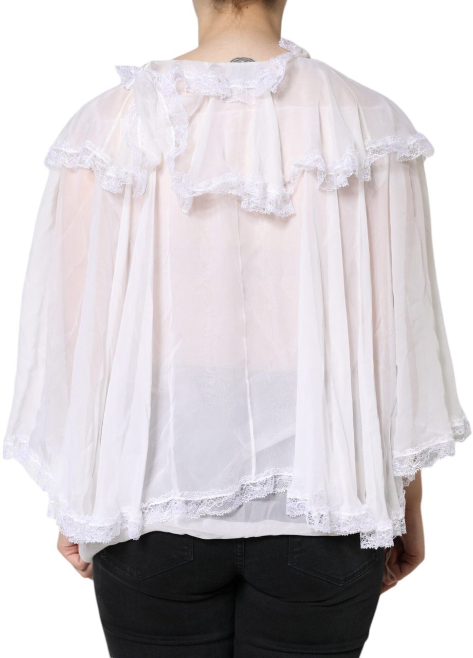 Dolce & Gabbana White Ruffles Lace Long Sleeve Blouse Top Wit