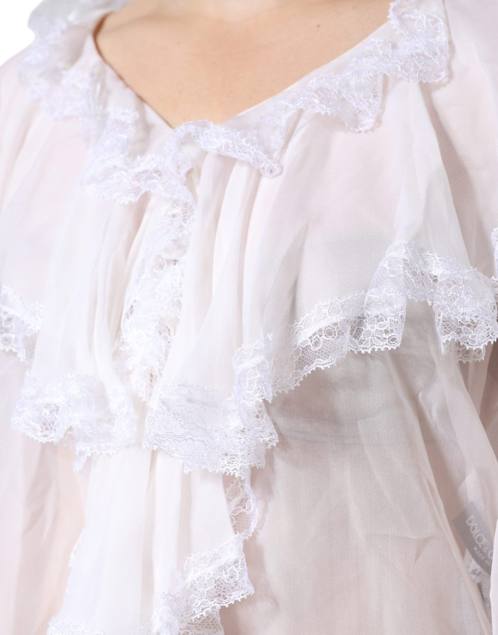 Dolce & Gabbana White Ruffles Lace Long Sleeve Blouse Top Wit
