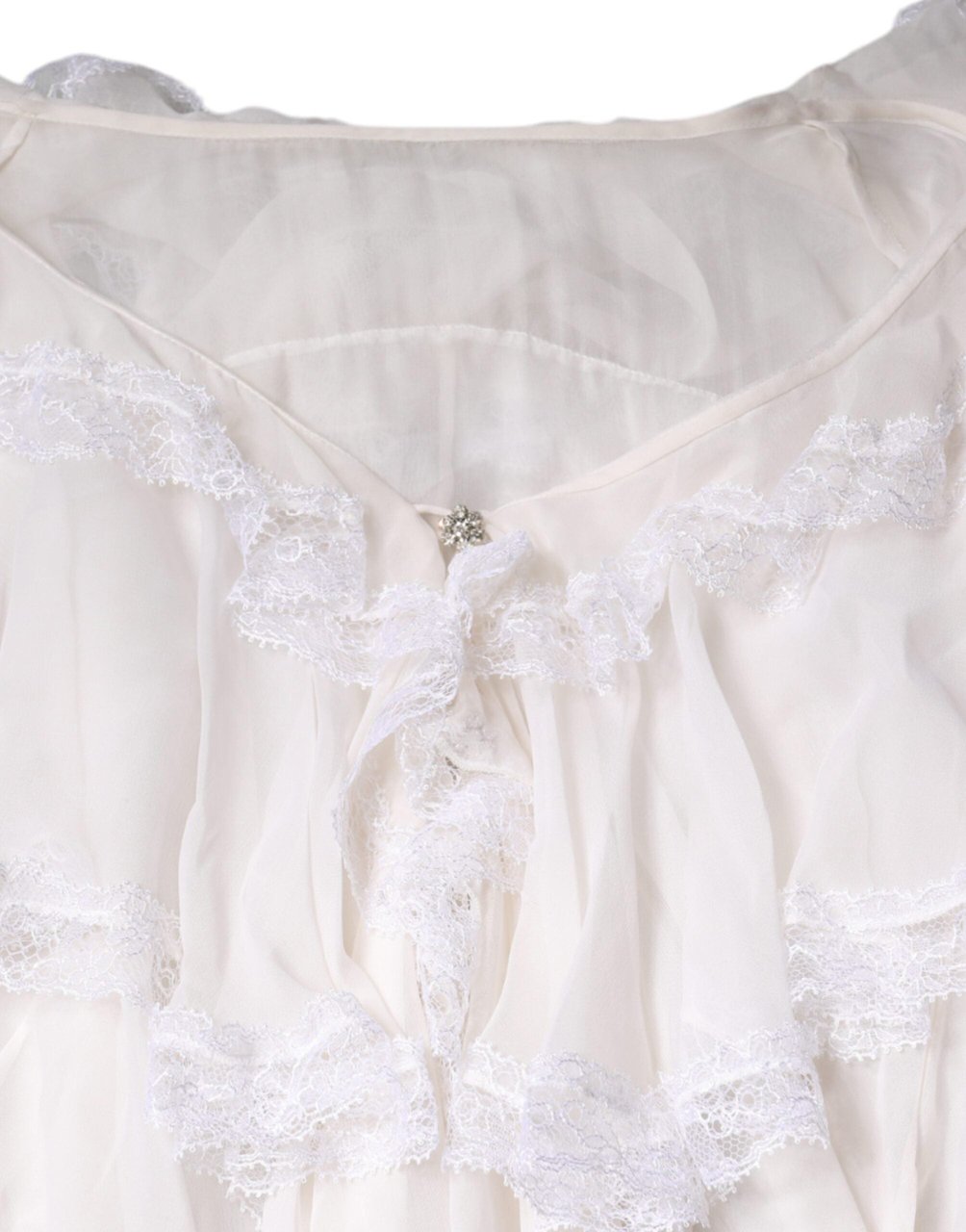 Dolce & Gabbana White Ruffles Lace Long Sleeve Blouse Top Wit