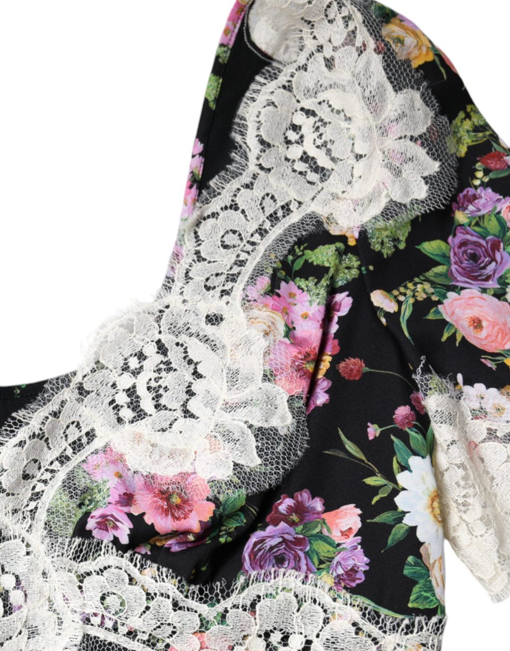 Dolce & Gabbana Black Floral Lace Short Sleeves Blouse Top Zwart