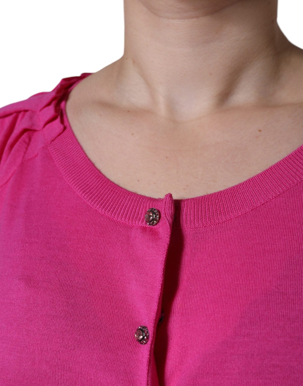 Dolce & Gabbana Pink Wool Button Down Short Sleeve Blouse Top Beige