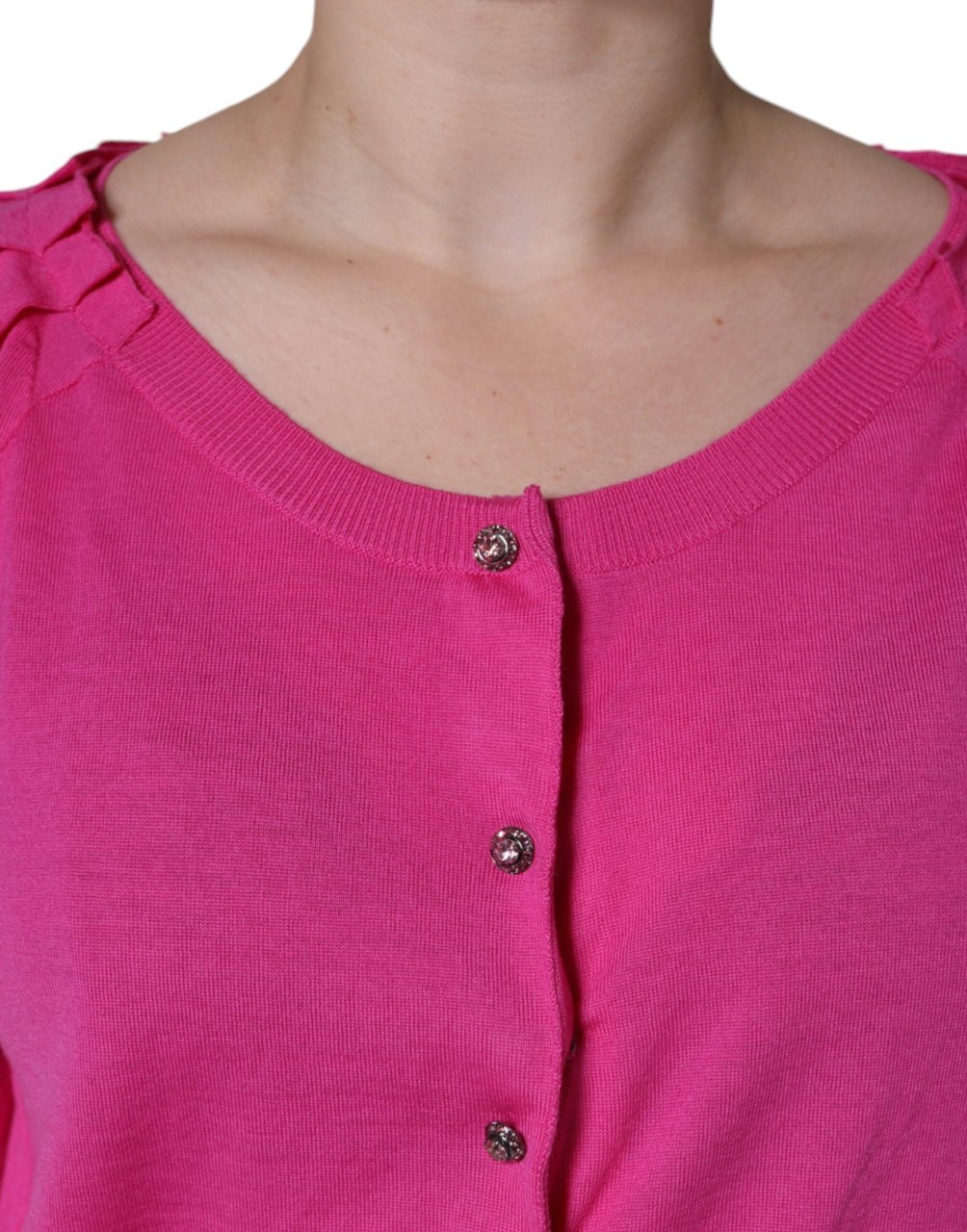 Dolce & Gabbana Pink Wool Button Down Short Sleeve Blouse Top Beige